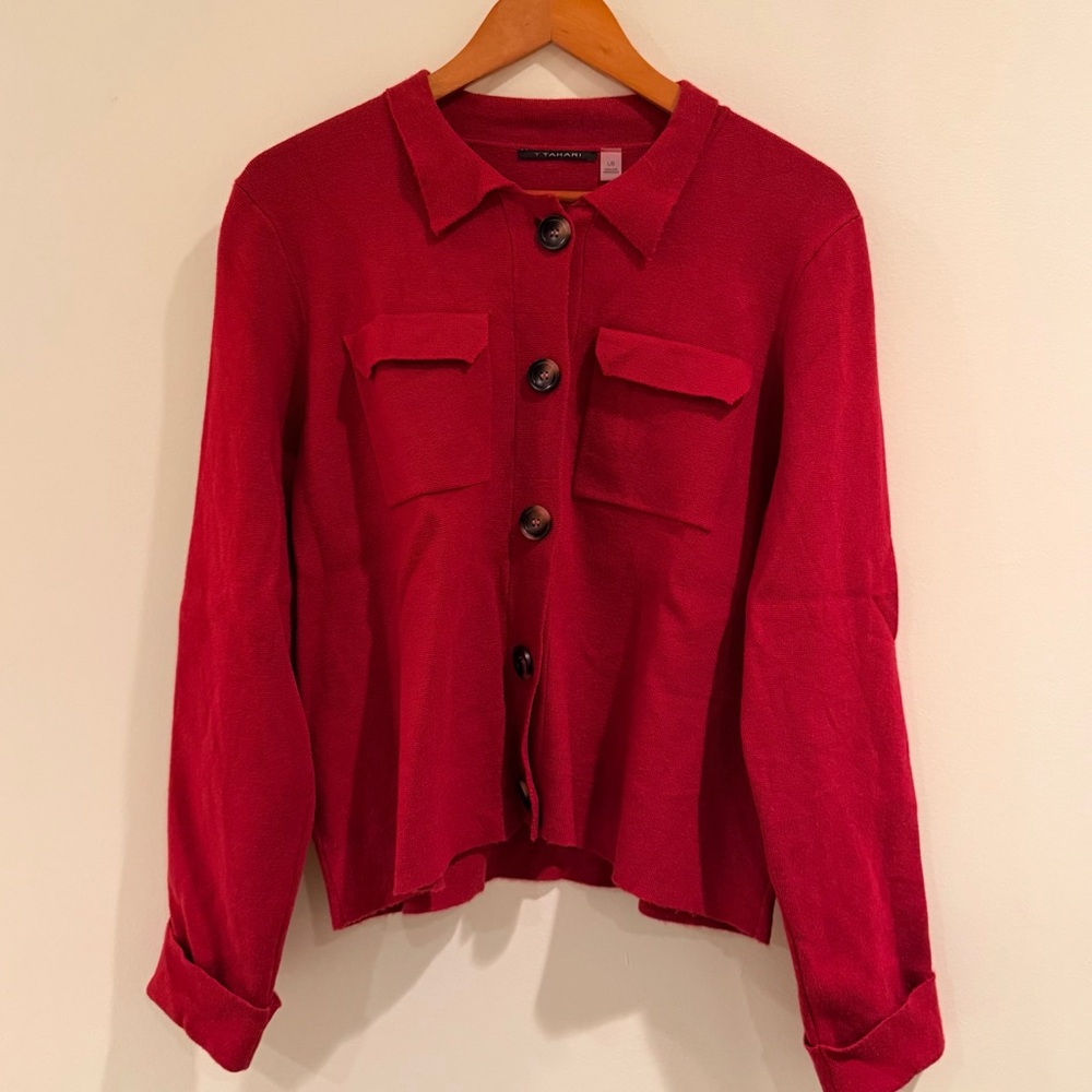 T Tahari Red Button Down Sweater